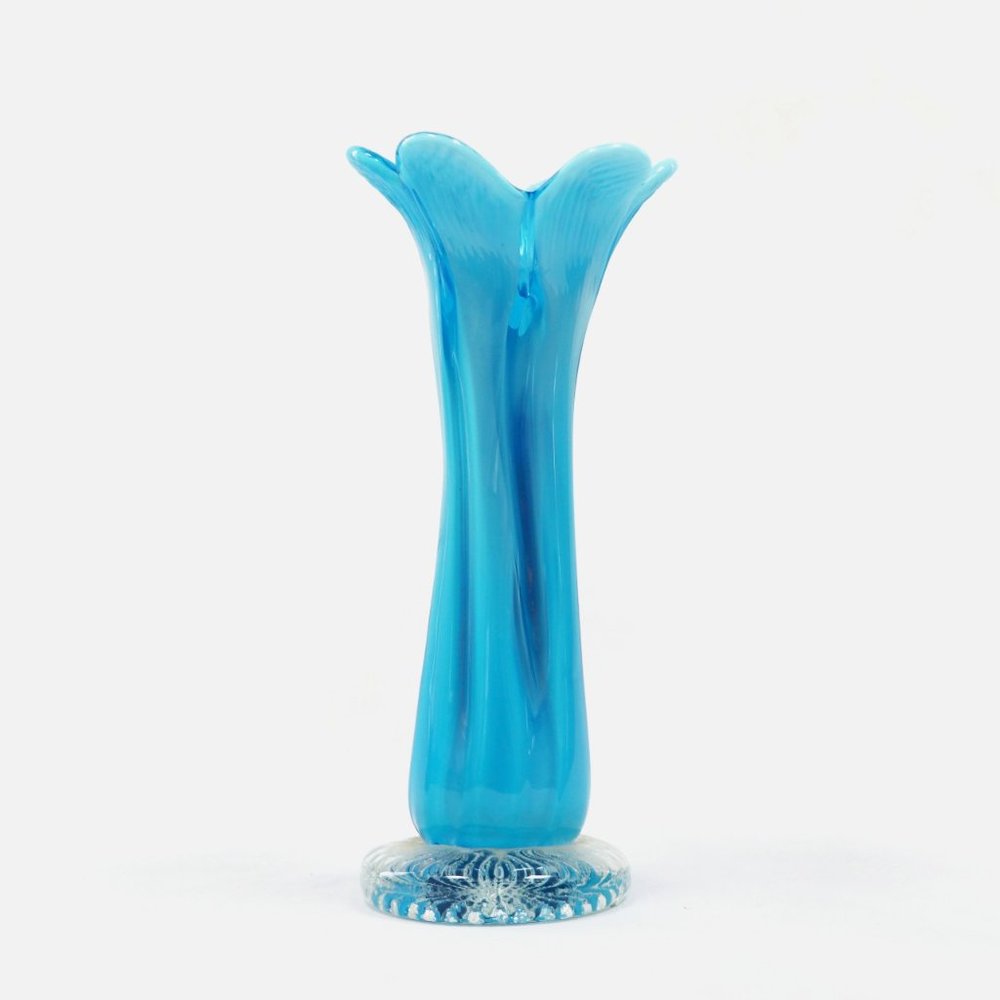 Vintage Blue Glass Bud Vase Hand Blown Art Glass